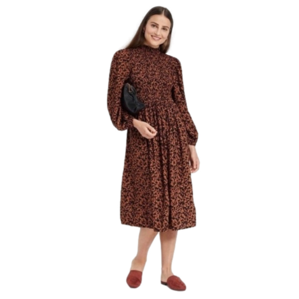 A New Day Balloon Sleeve Smocked Midi Dress Green Size Large NWT